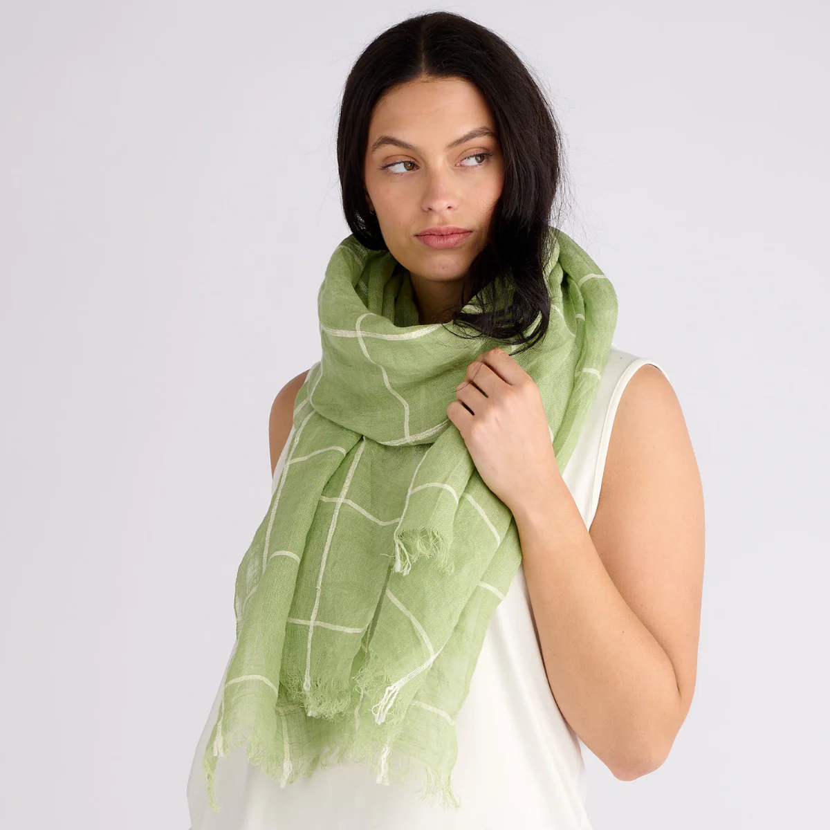 100% Linen Big Grid Scarf - Image 4