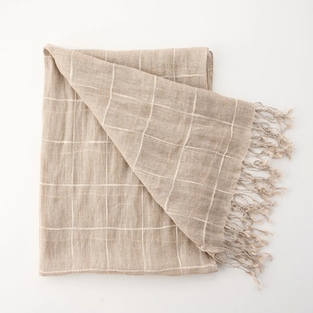 100% Linen Grid Scarf - Image 3