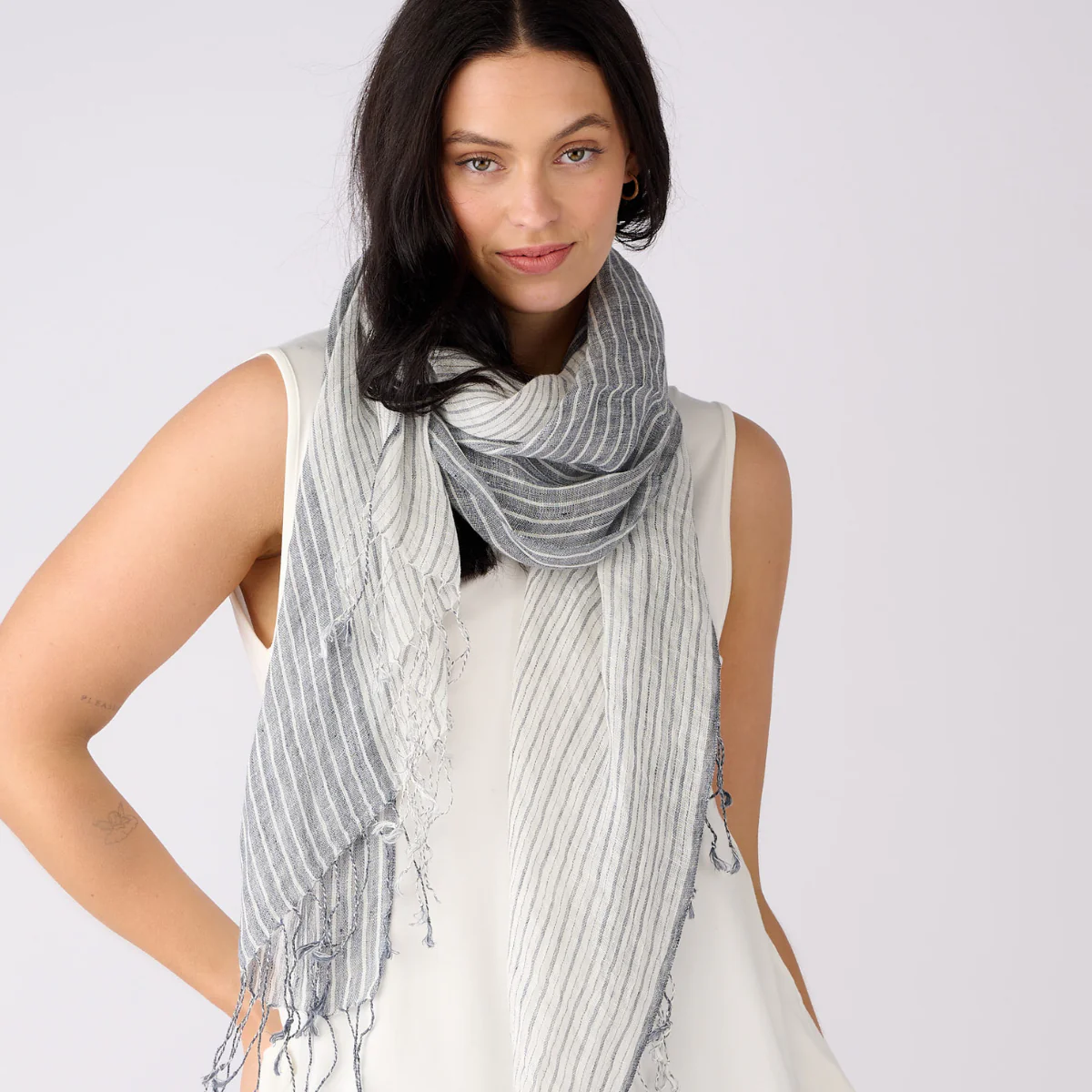 100% Linen Multi Striped Scarf - Image 4