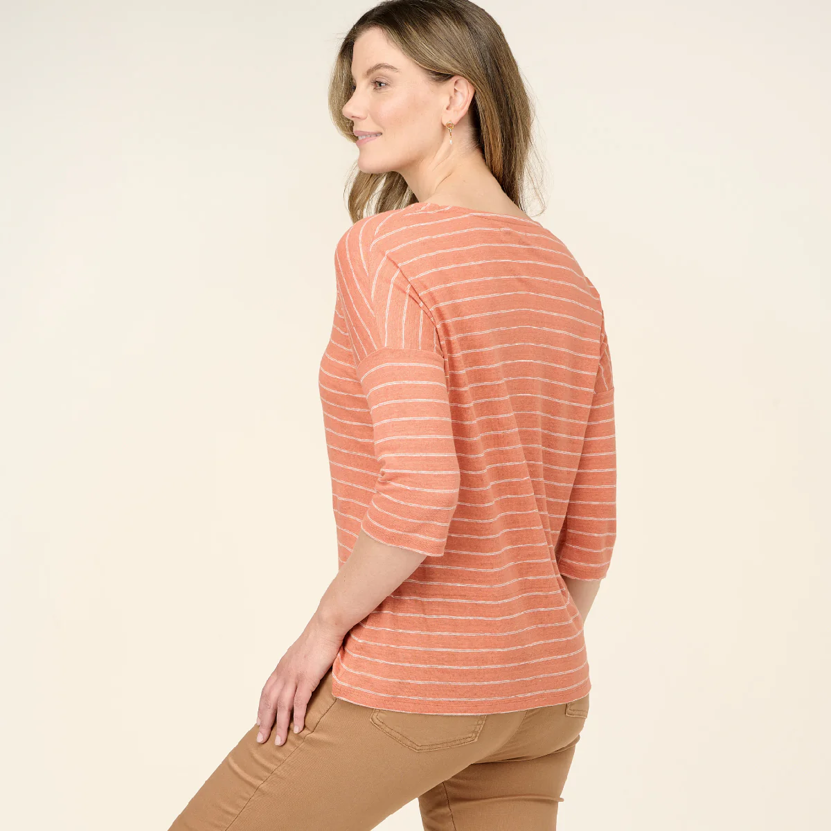 Yarn Dye Stripe Linen 3/4 Sleeve Top - Image 4